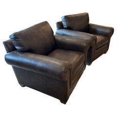Roomy Pair of Comfy Sumptuous Leather Club Chairs