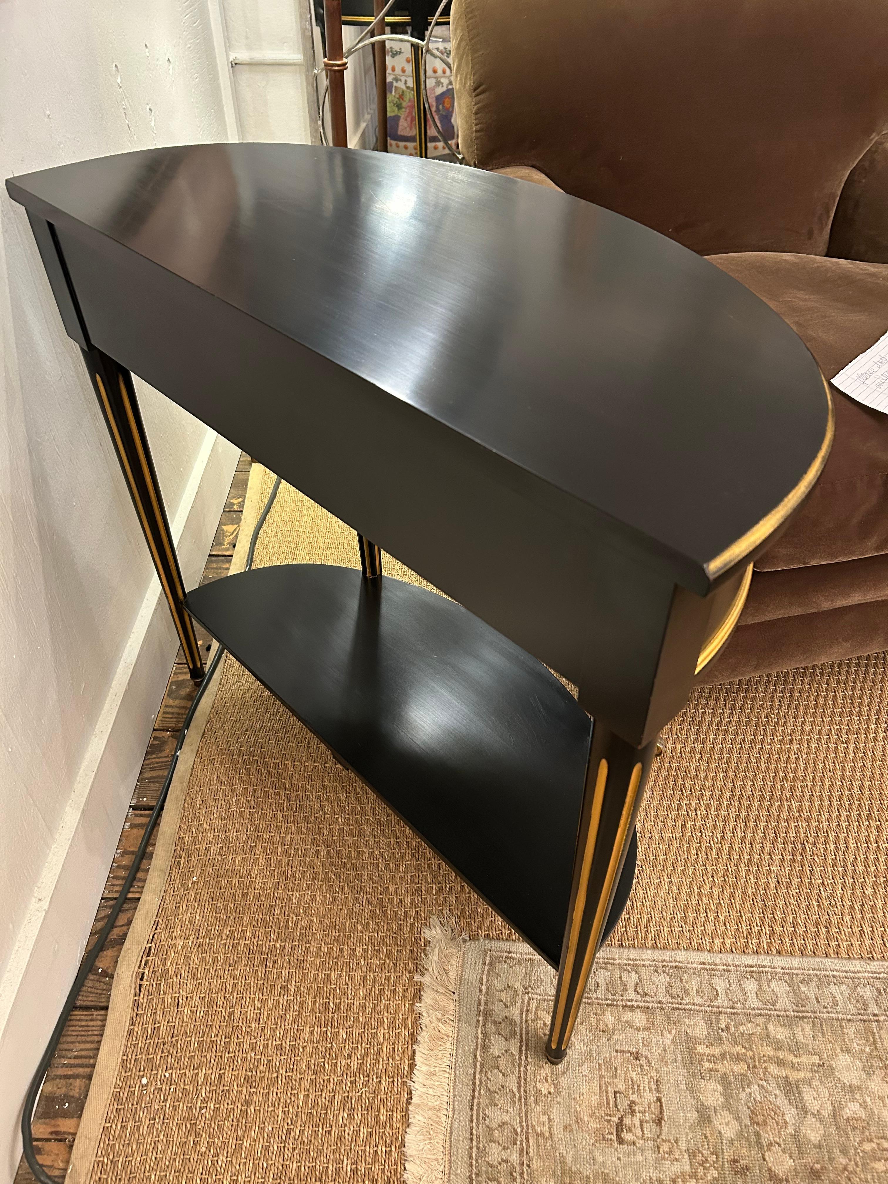 Hollywood Regency Black & Gold Demilune Console Table by Grange For Sale 1