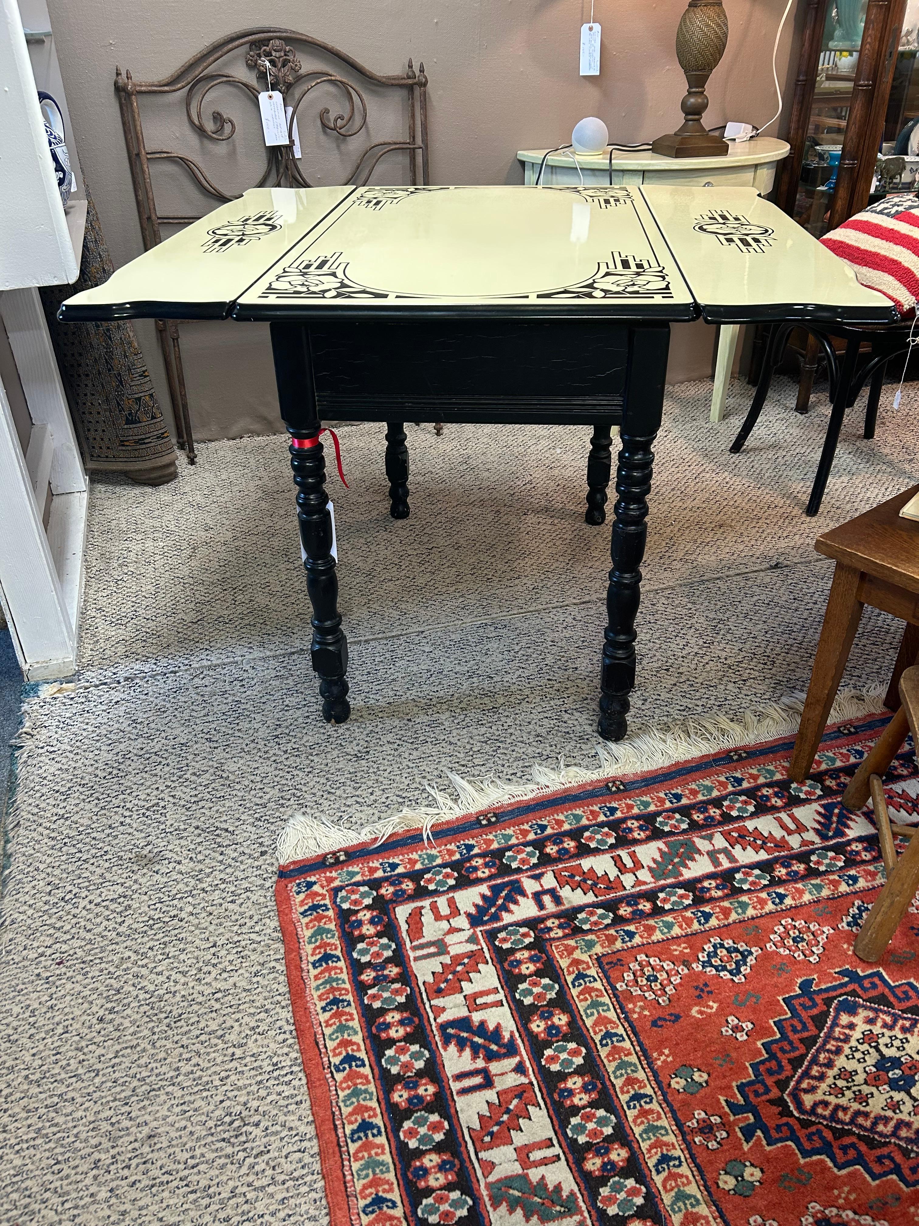 Mid-20th Century Darling Black and White Enamel Vintage Dining Table For Sale