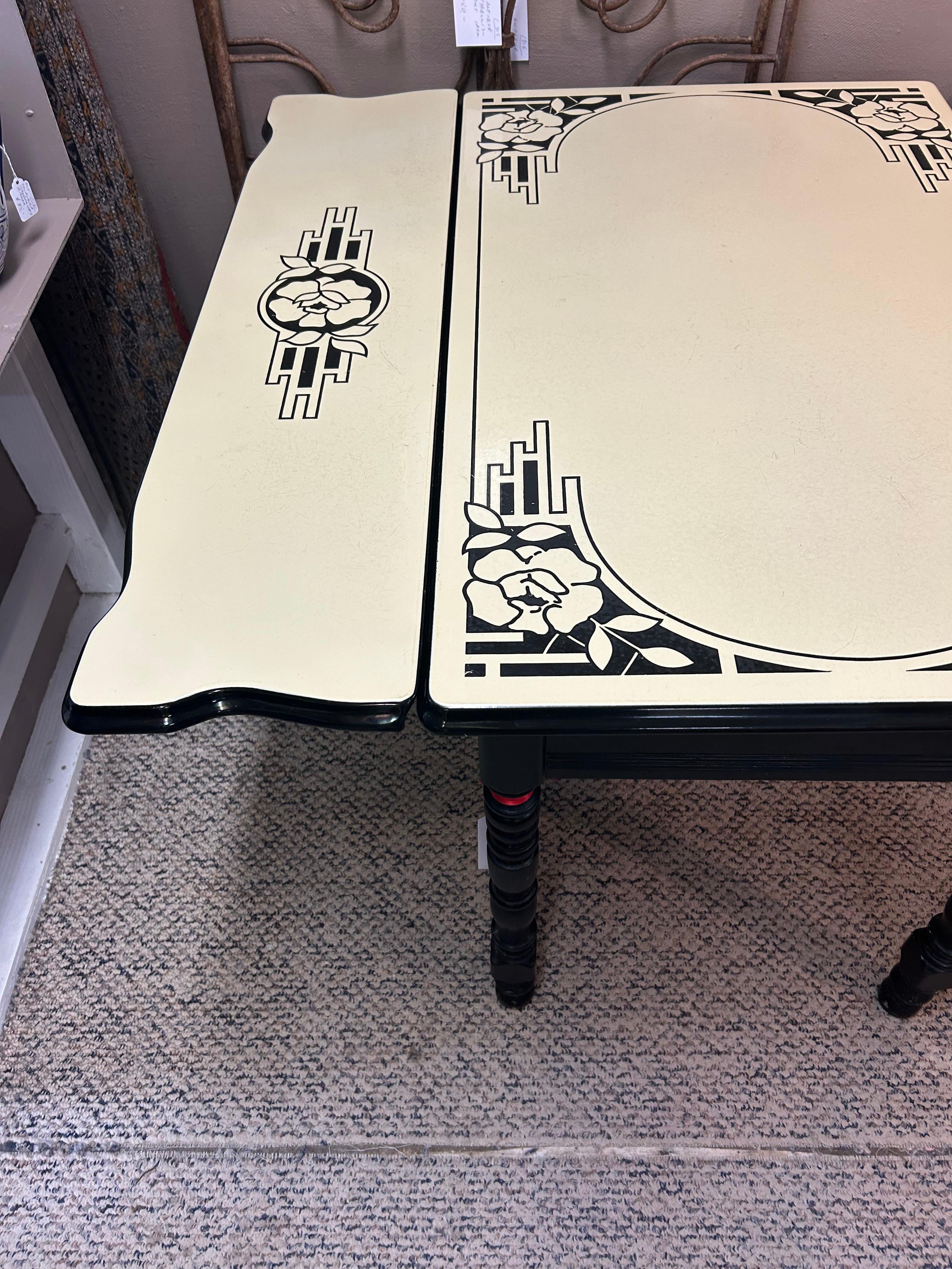 Darling Black and White Enamel Vintage Dining Table For Sale 2