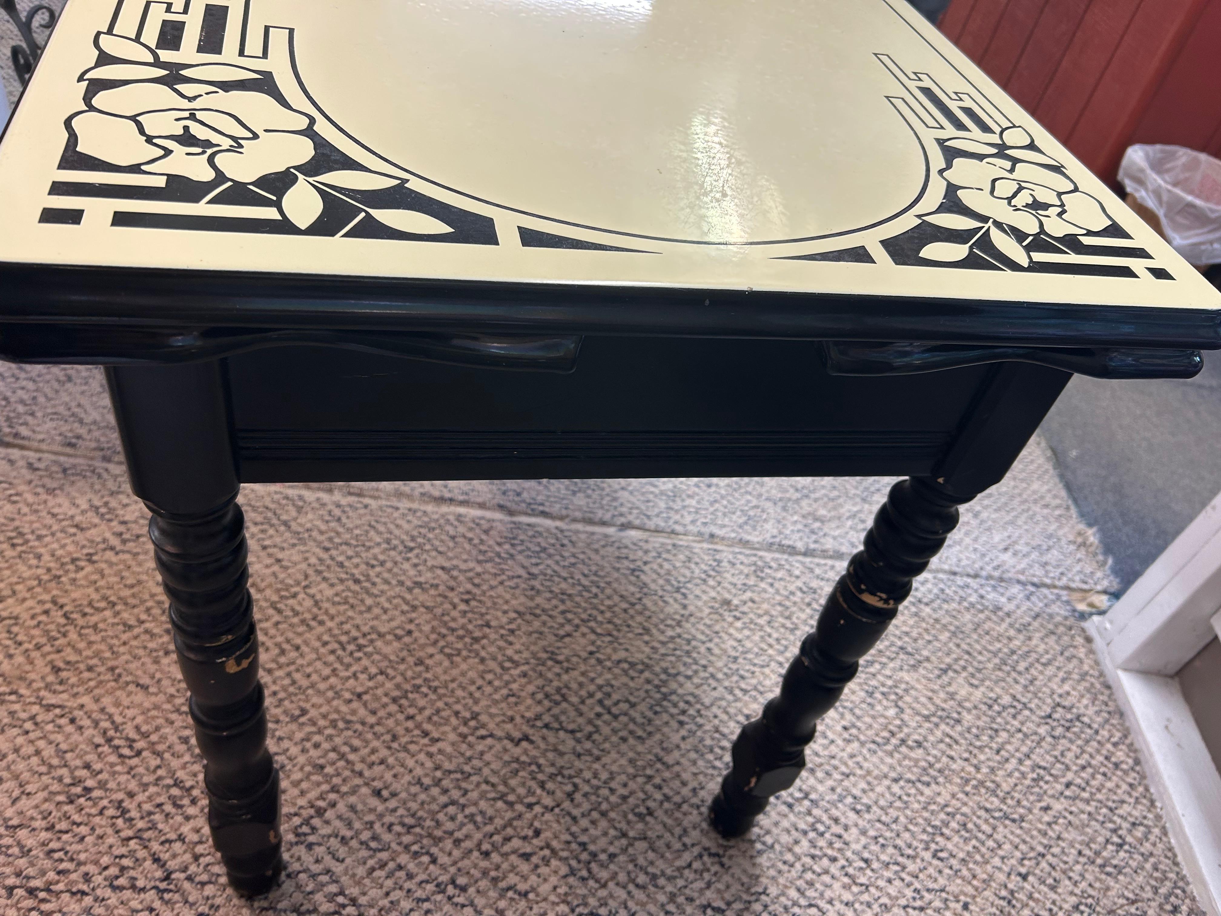 Country Darling Black and White Enamel Vintage Dining Table For Sale