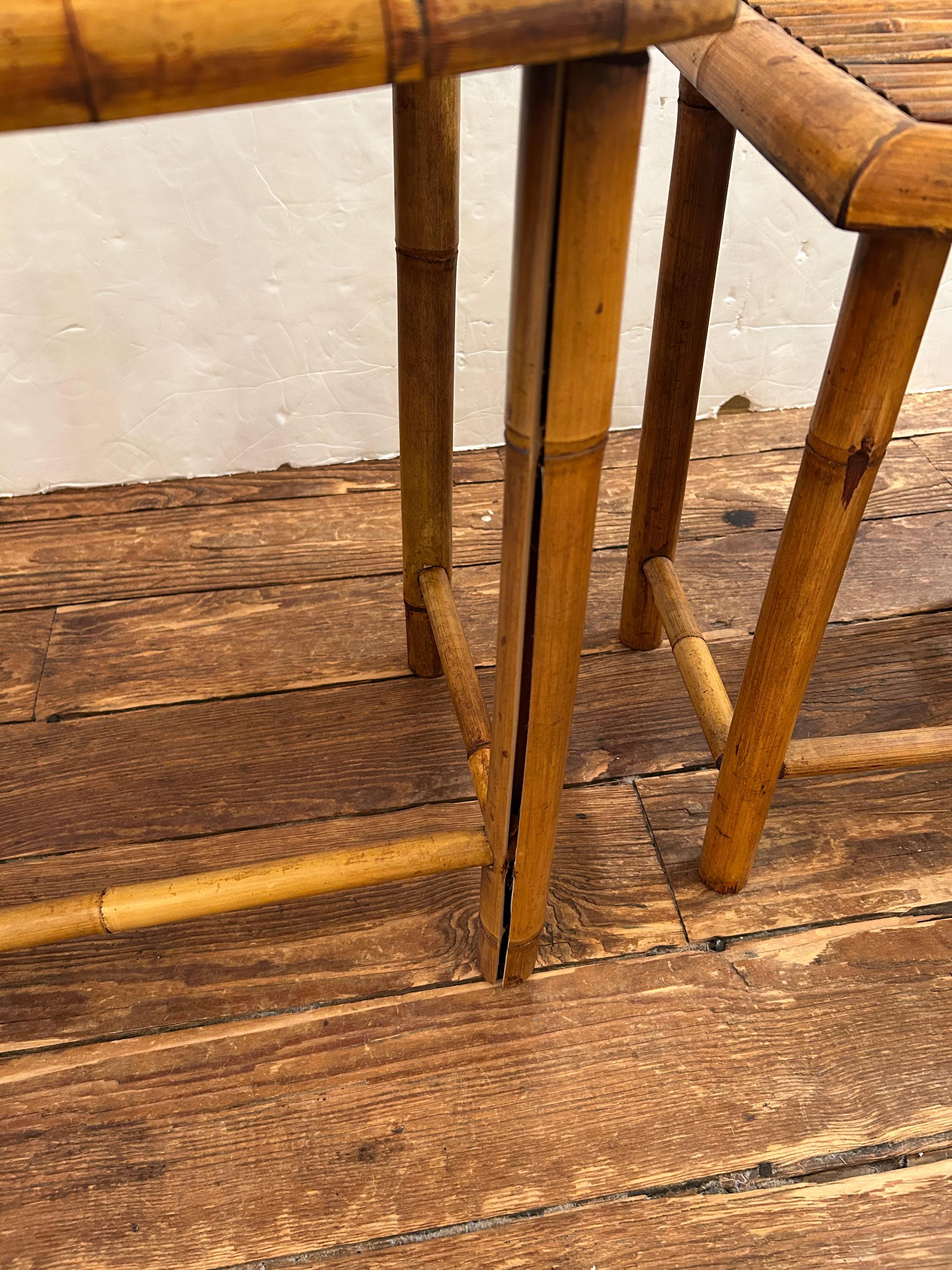 Bambou Ensemble intelligent de tables gigognes en bambou vintage en vente