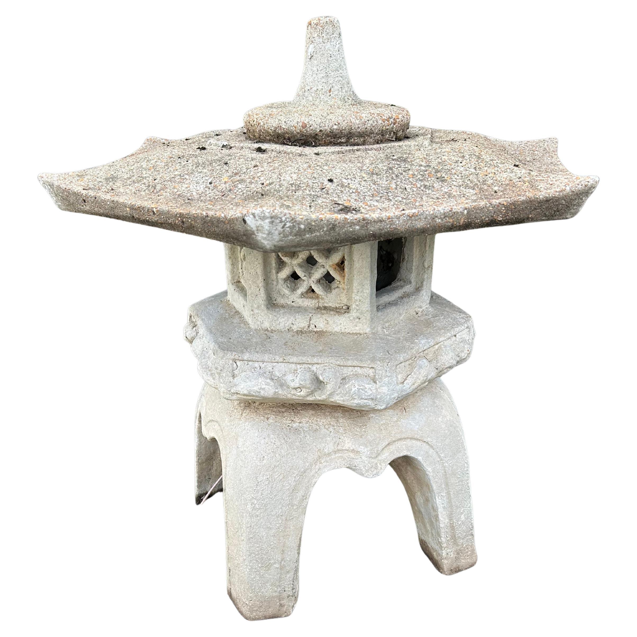 Vintage Cement Japanese Yukimi Gaga Ishidoro Pagoda Lantern Garden Sculpture