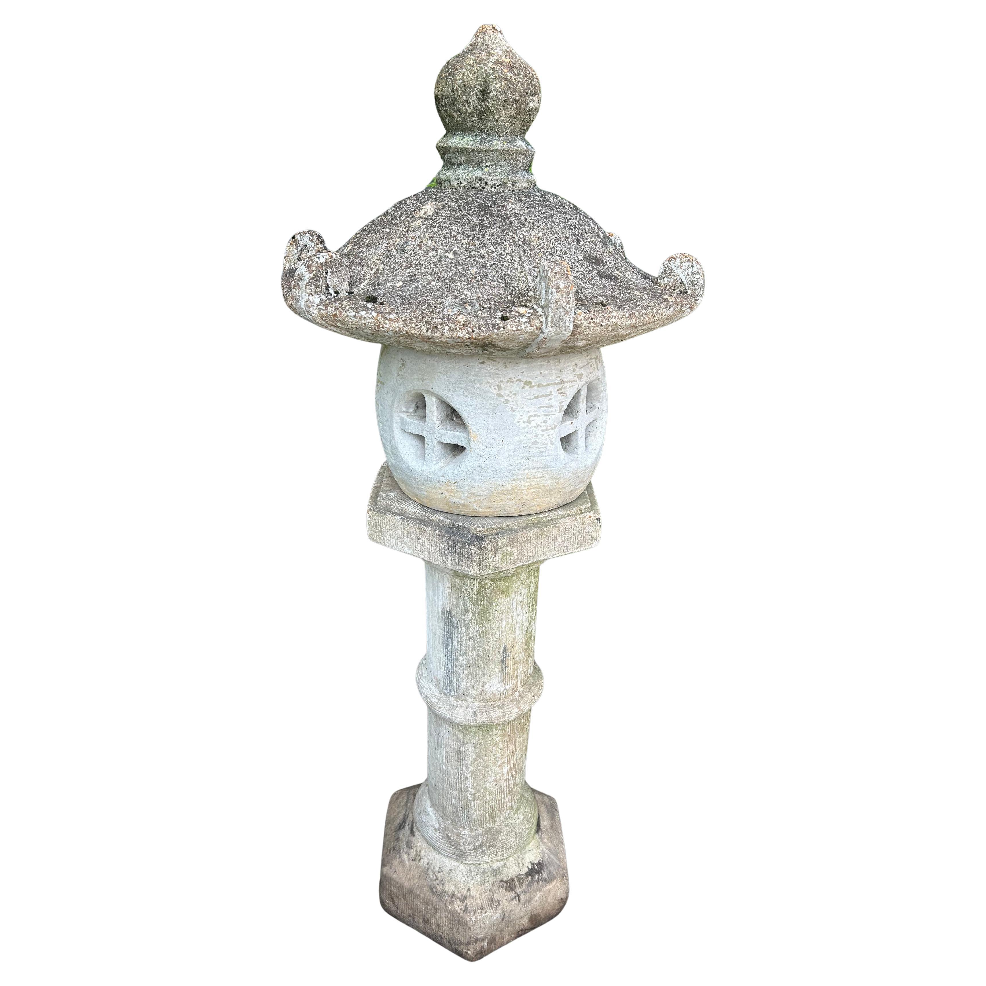 Tall Vintage Cement Japanese Pagoda Garden Statue
