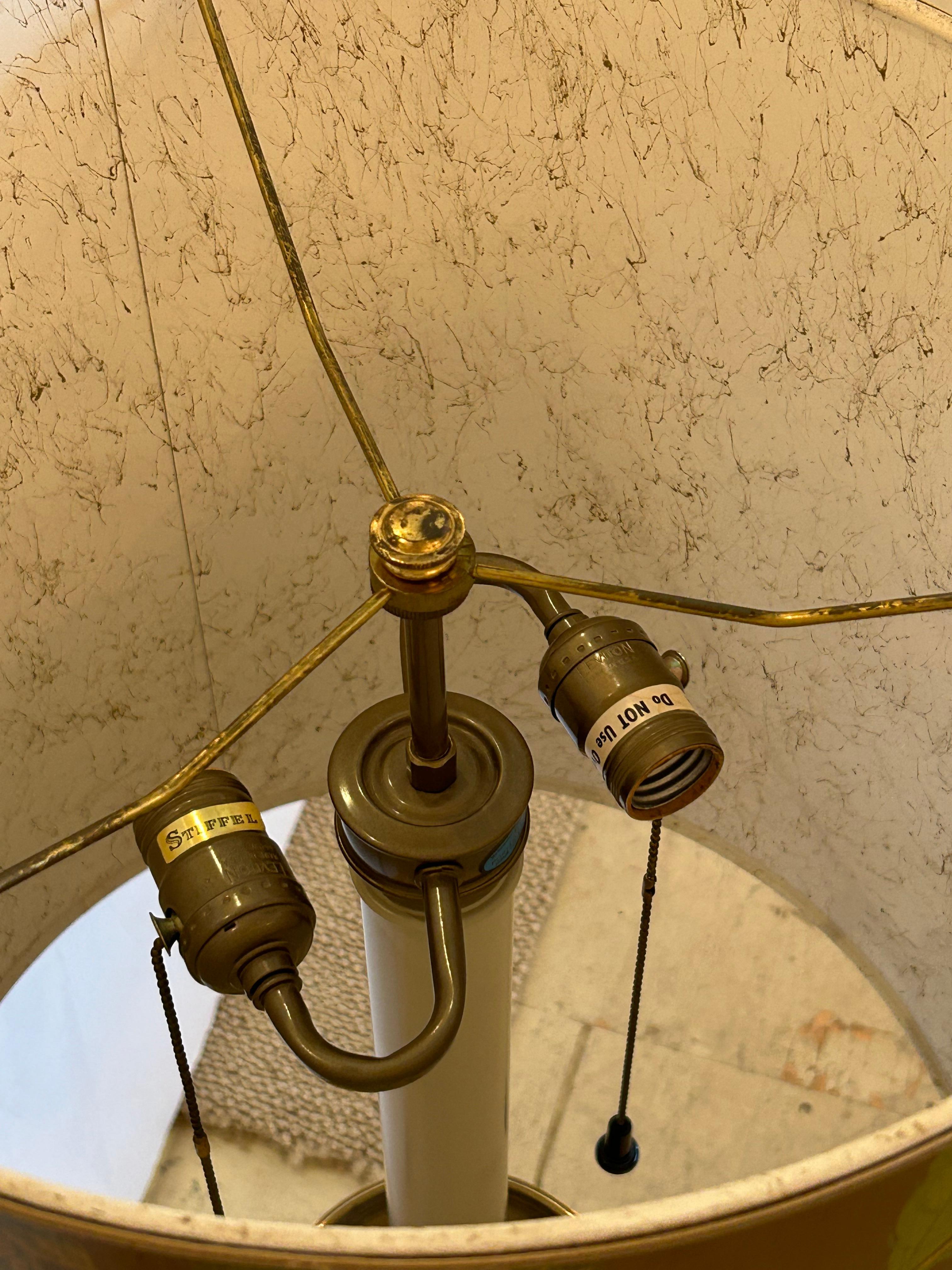 Magnificent Tall Vintage Stiffel Bamboo Brass Table Lamp with Custom Shade In Good Condition For Sale In Hopewell, NJ