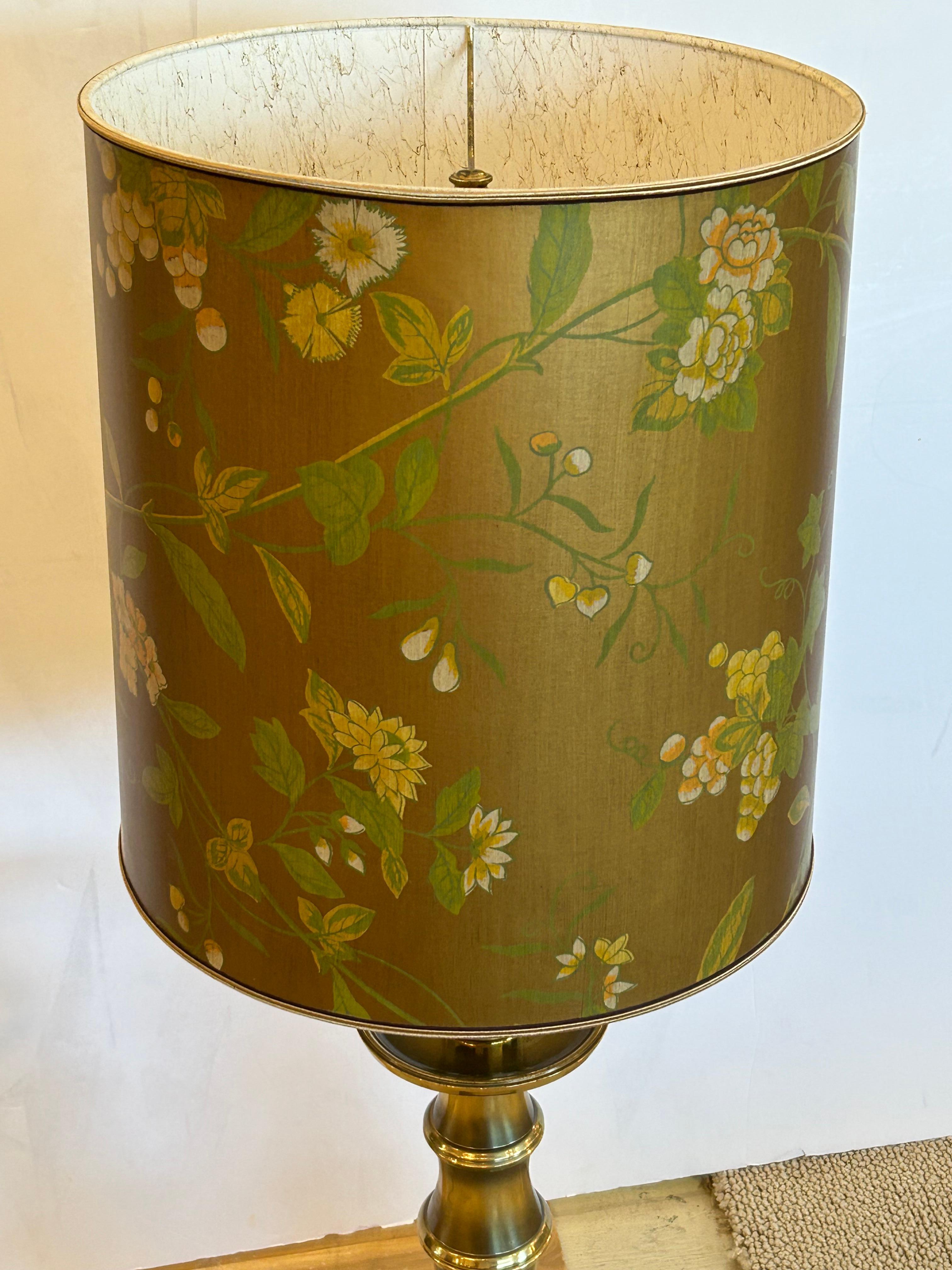 Mid-20th Century Magnificent Tall Vintage Stiffel Bamboo Brass Table Lamp with Custom Shade For Sale