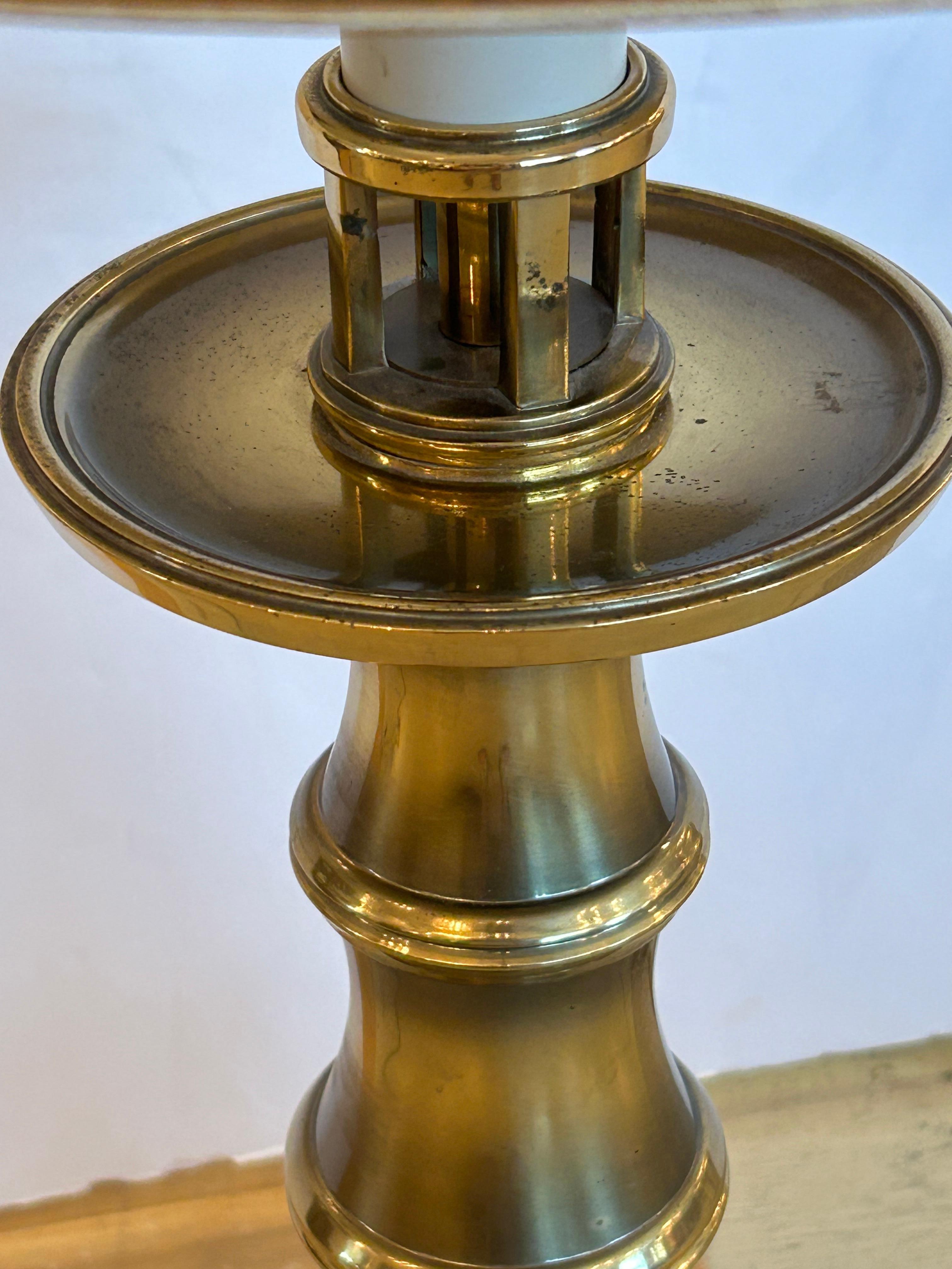 Magnificent Tall Vintage Stiffel Bamboo Brass Table Lamp with Custom Shade For Sale 2