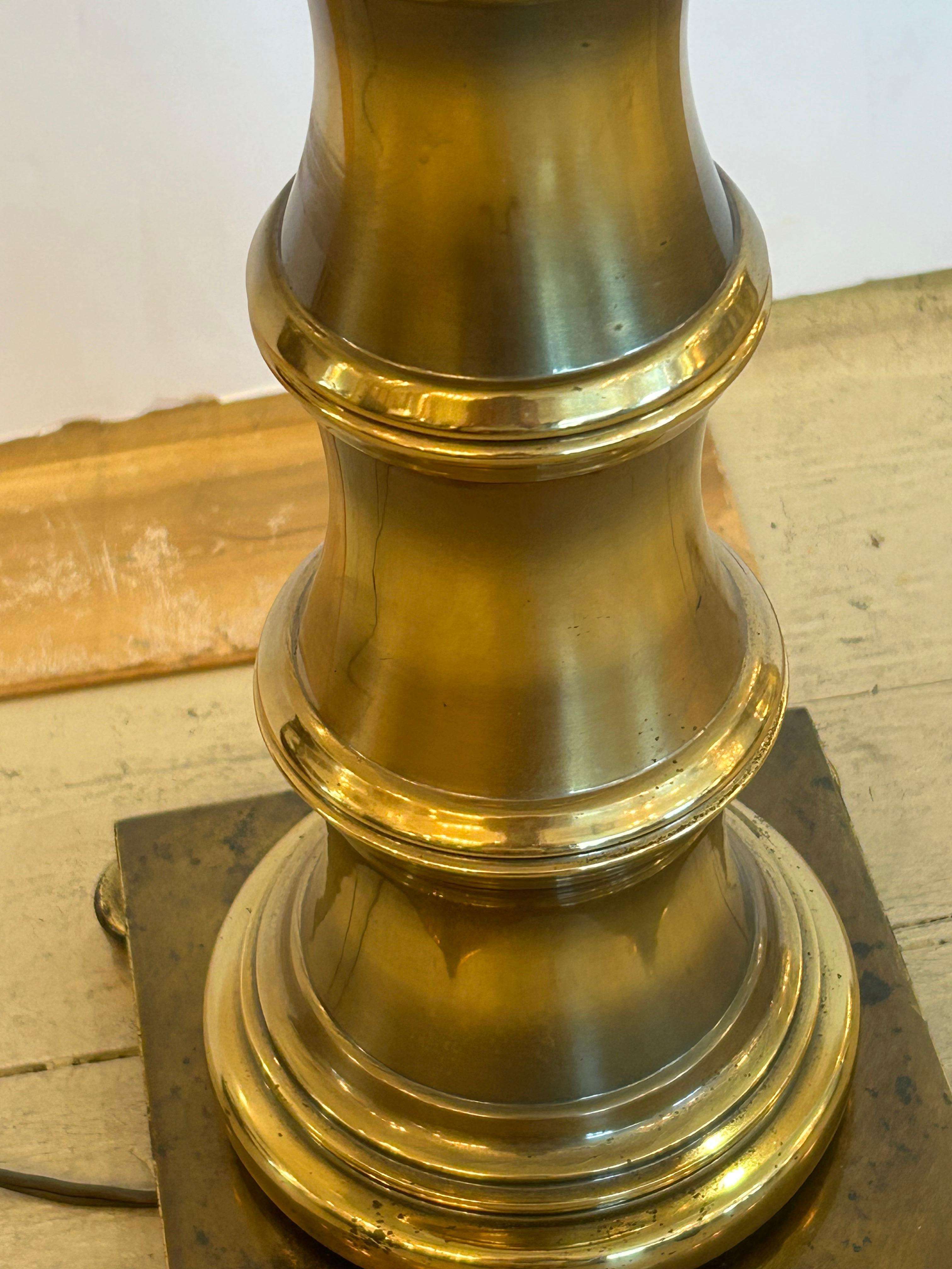 Magnificent Tall Vintage Stiffel Bamboo Brass Table Lamp with Custom Shade For Sale 3