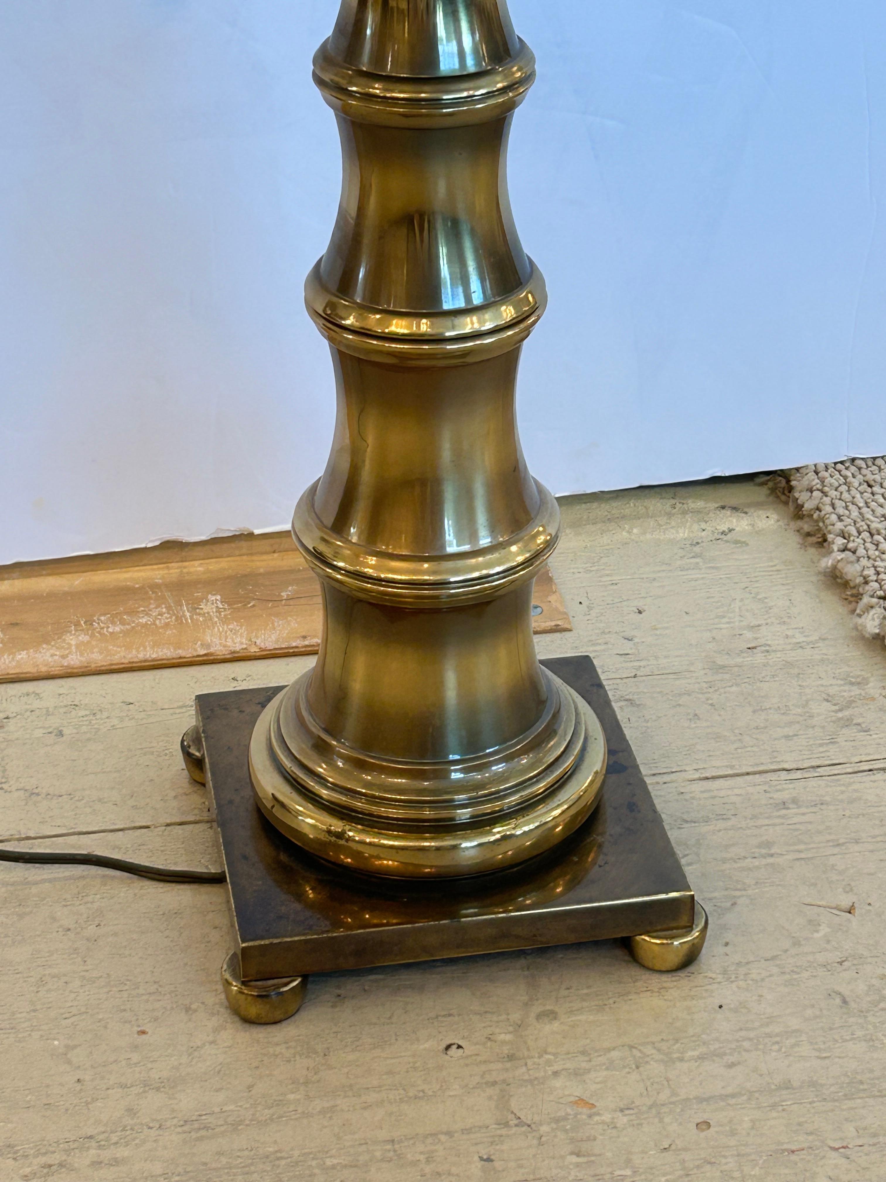 Magnificent Tall Vintage Stiffel Bamboo Brass Table Lamp with Custom Shade For Sale 5