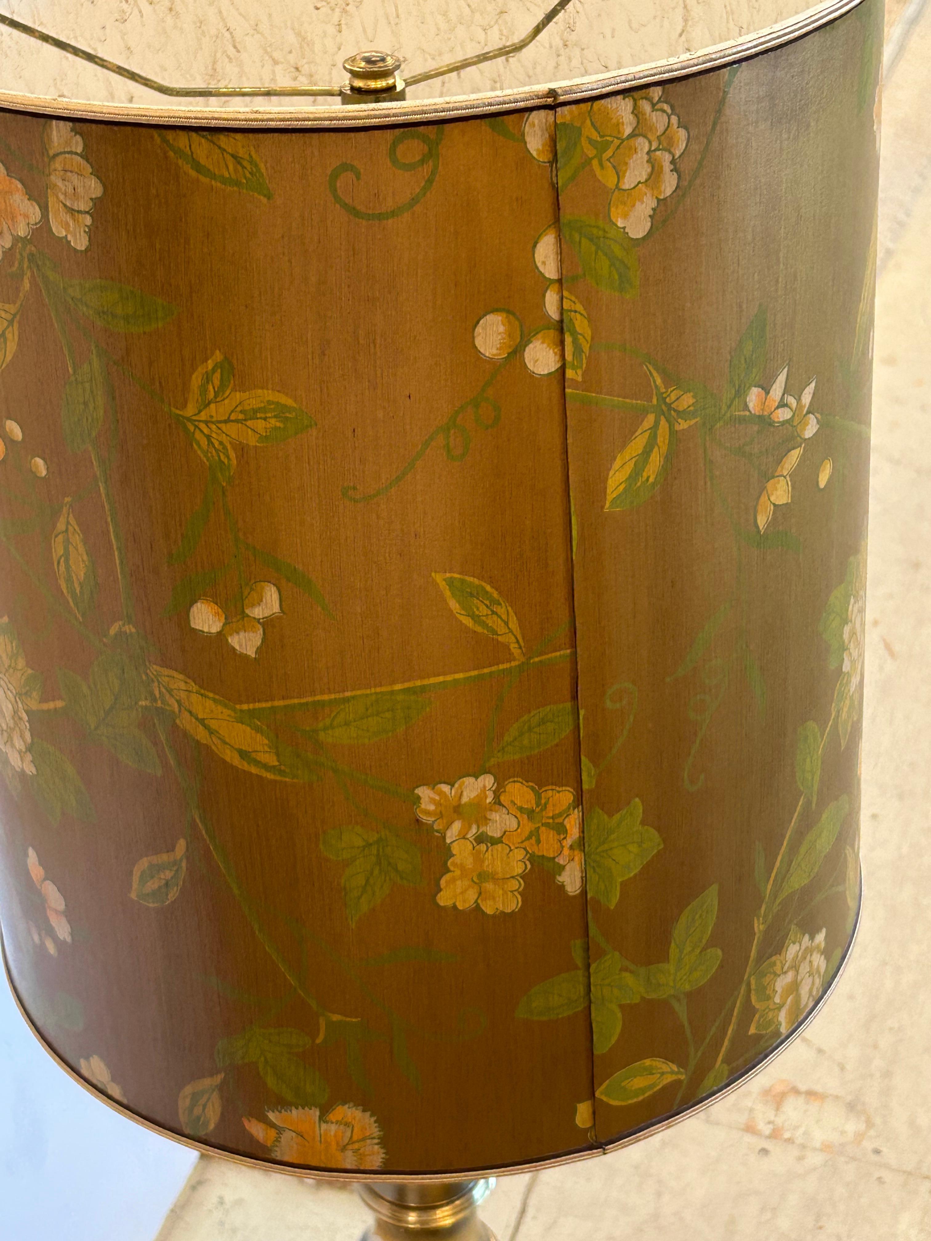 Magnificent Tall Vintage Stiffel Bamboo Brass Table Lamp with Custom Shade For Sale 6