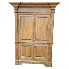 Monumental Blonde Wood Armoire Cabinet