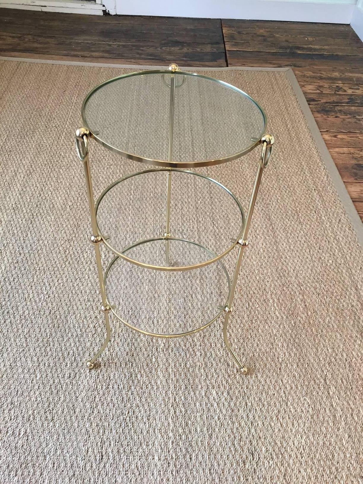 Italian Brass Campaign Style Three-Tier Side Table 1