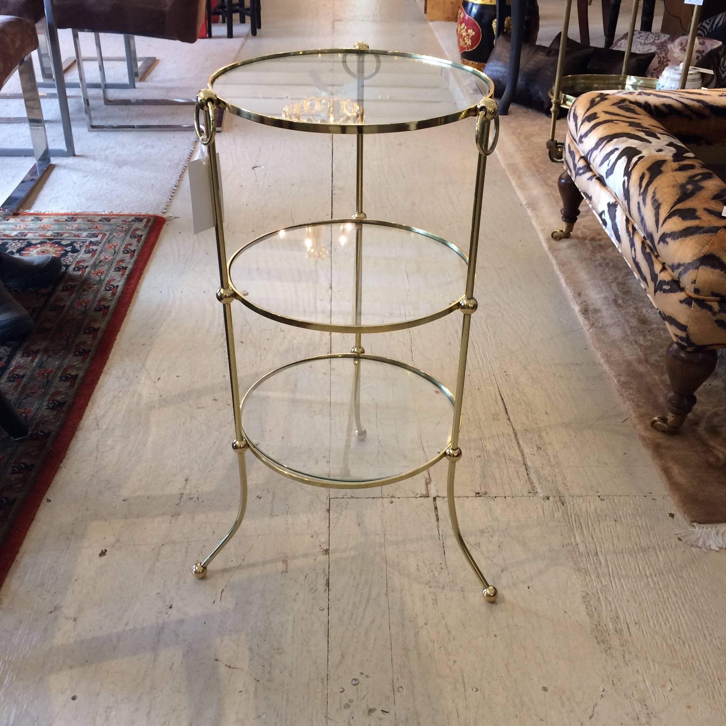 Mid-Century Modern Italian Brass Campaign Style Three-Tier Side Table