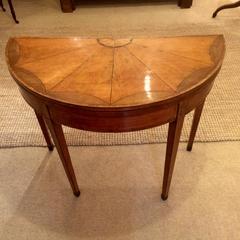 Antique Inlaid Mahogany and Satinwood Demilune Game Table