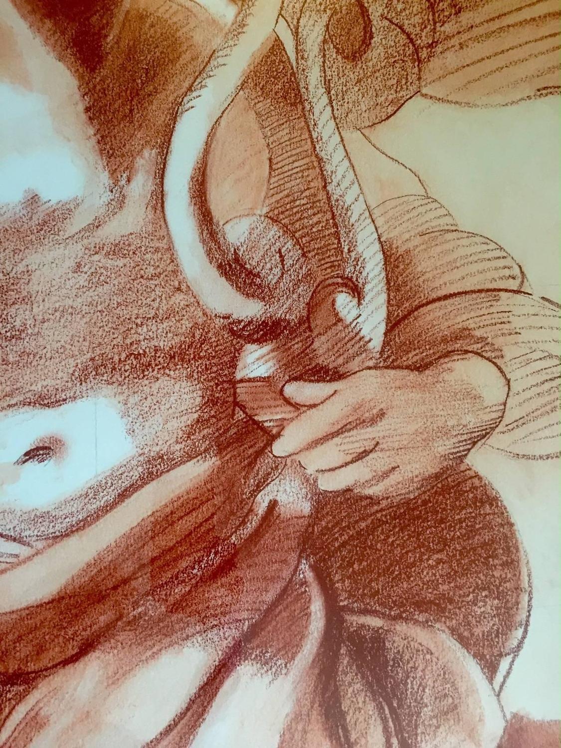 Impressive Original Drawing of Sculptural Angel For Sale