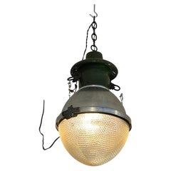 Pair of Great Looking Vintage Industrial Pendants with Green Enamel