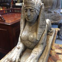 Sensational Pair of Antique Chalkware Sphinx Sculptures