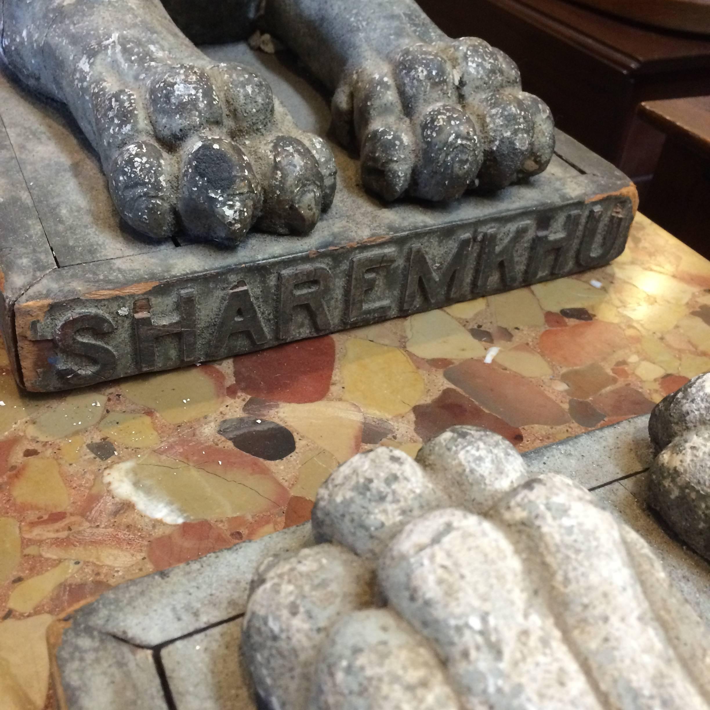 Sensational Pair of Antique Chalkware Sphinx Sculptures 2