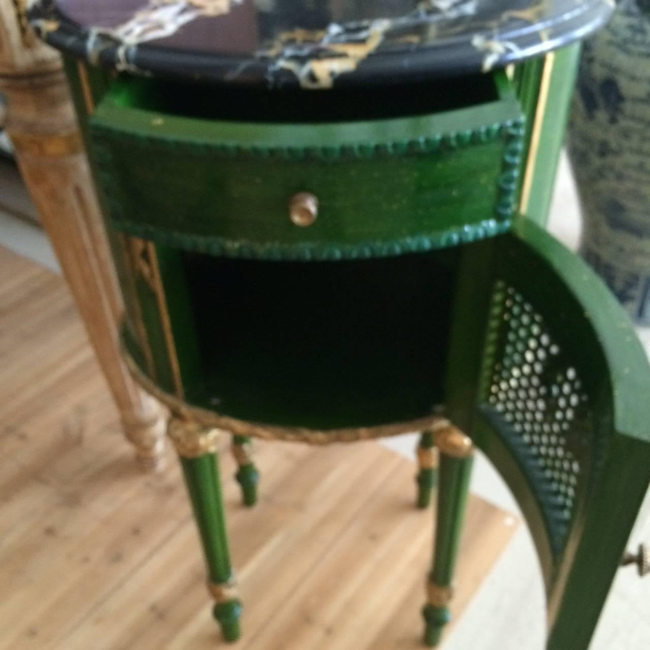 French Faux Marble and Emerald Green and Gold Louis XVI Night or Side Table