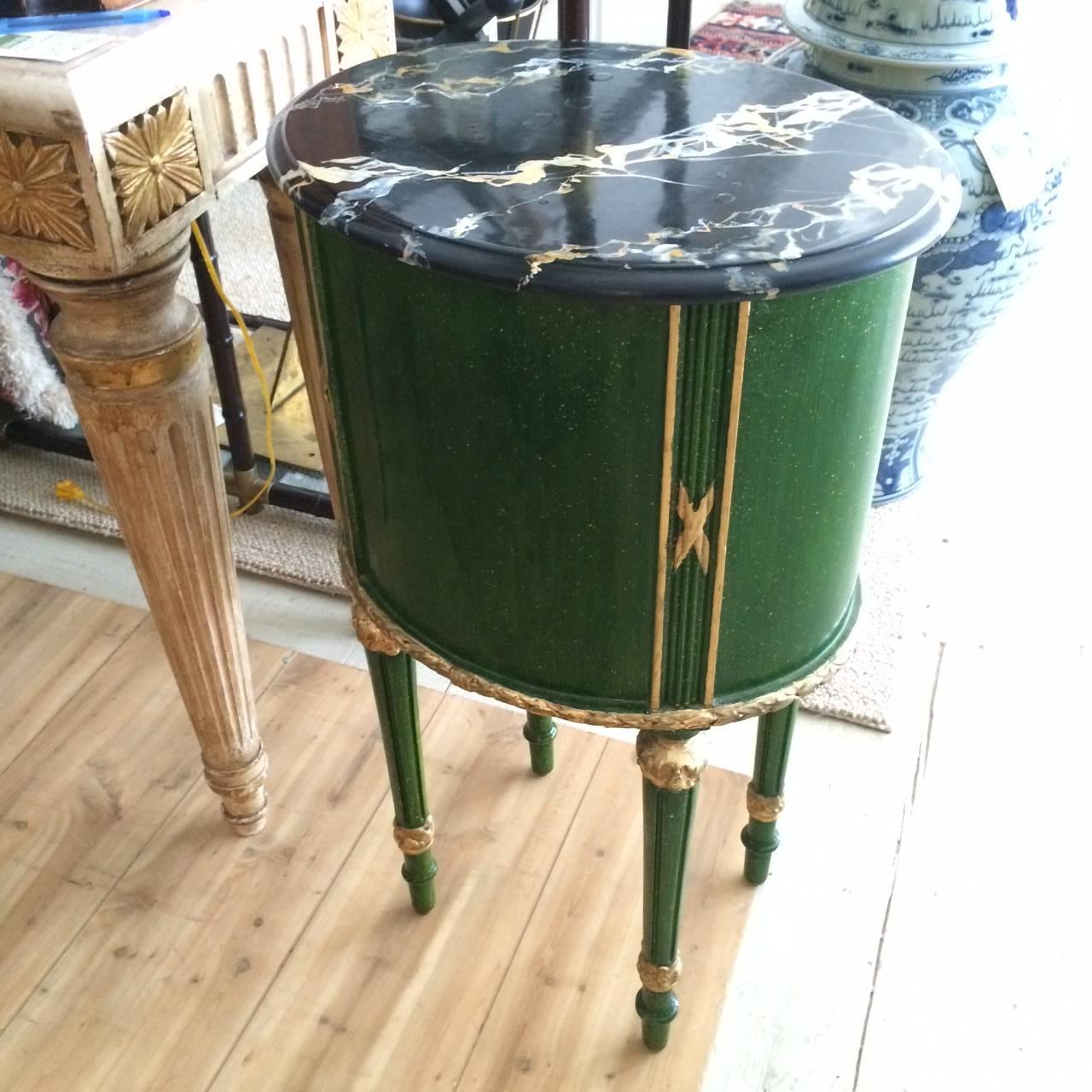 Faux Marble and Emerald Green and Gold Louis XVI Night or Side Table In Good Condition In Hopewell, NJ