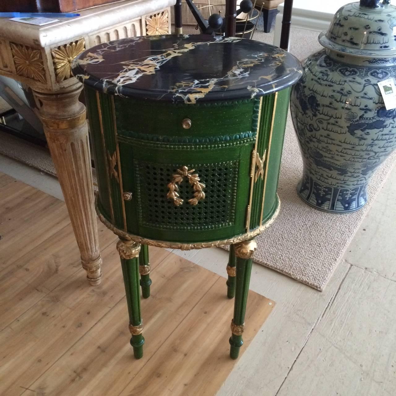 Faux Marble and Emerald Green and Gold Louis XVI Night or Side Table 1