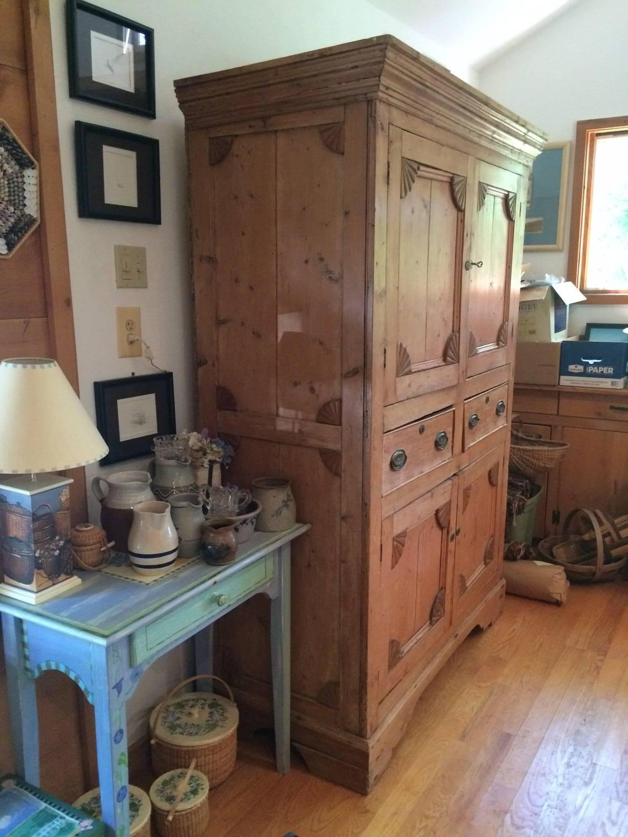Wonderful Antique Rustic Pine Linen Press Cabinet 2