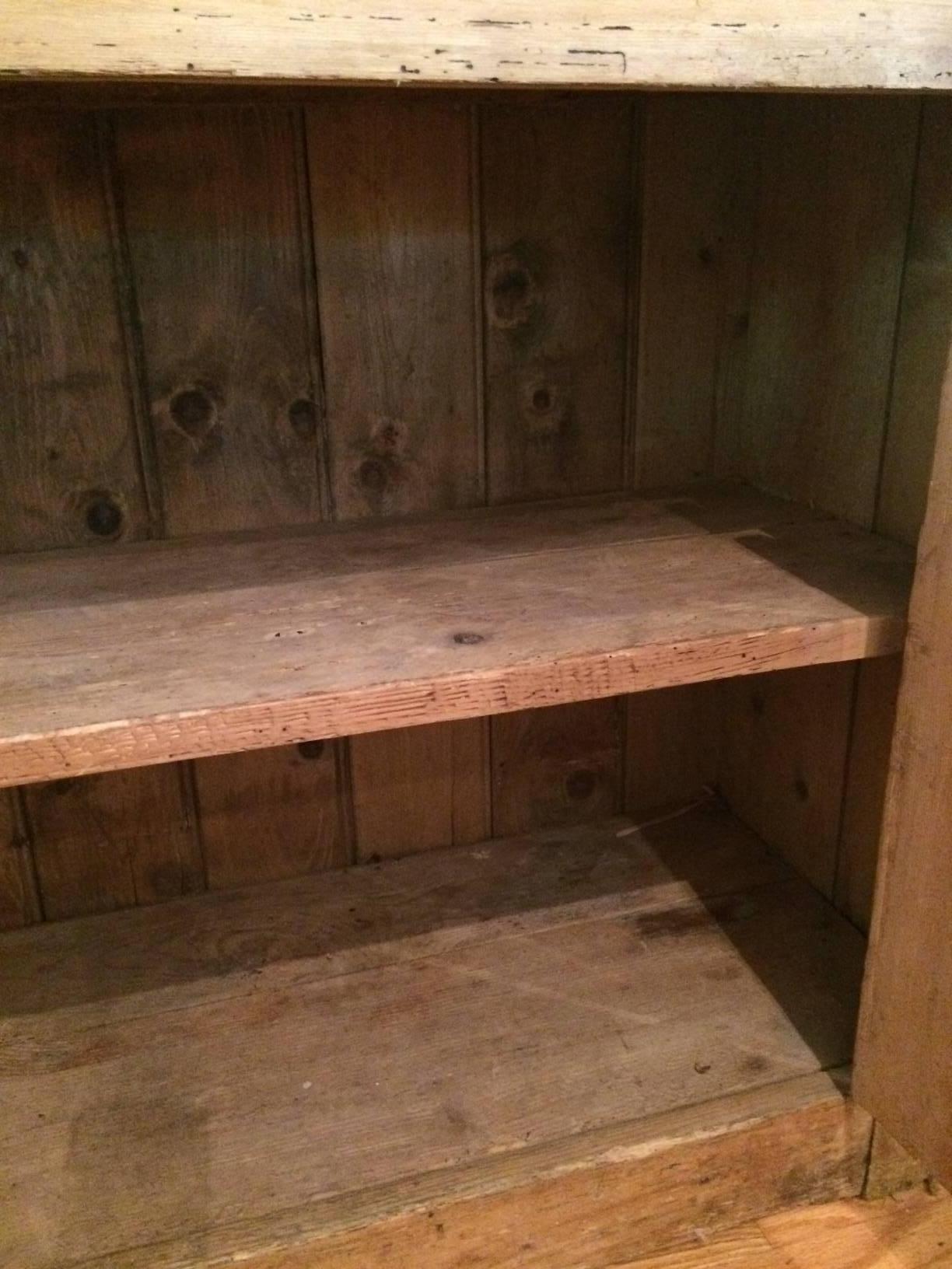 Truly Special Old Pine Hutch Cupboard In Distressed Condition In Hopewell, NJ