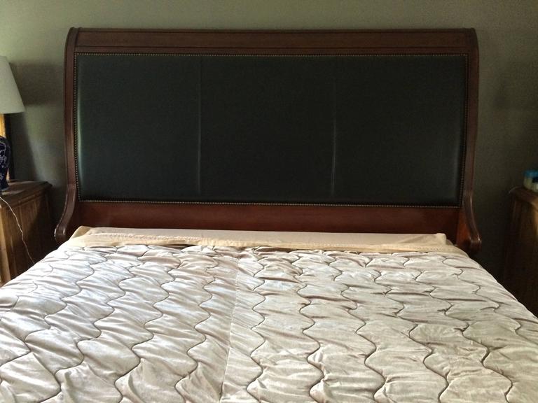 Black Leather Sleigh Bed, Leather Headboard Sleigh Bed