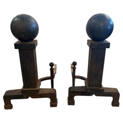 Huge Antique Iron Cannonball Andirons