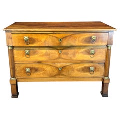 #8629: 19th Century French Walnut Chest of Drawers with Lion Pulls