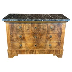 19th Century French Burled Wood Commode with Marble Top