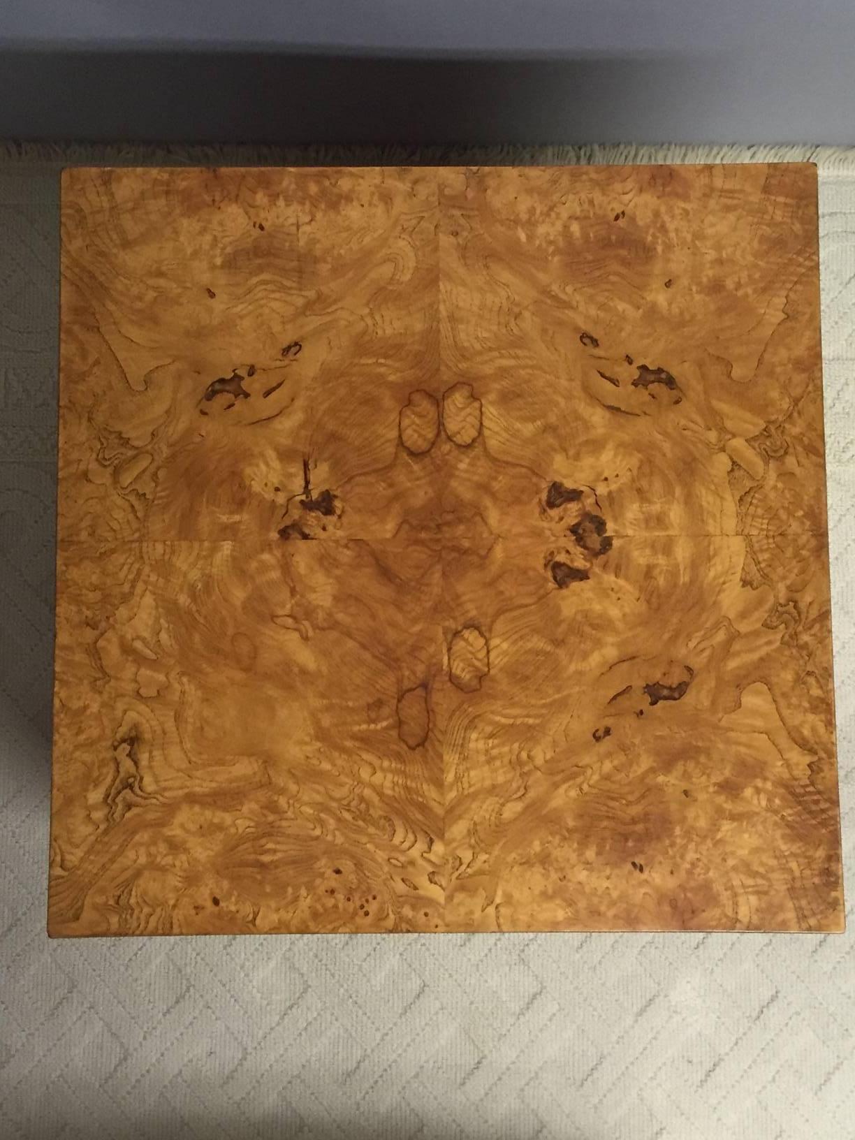 American Mid-Century Modern Burl Wood Cube Side Table