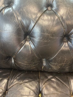 Sensational Large Vintage Black Leather Chesterfield Sofa