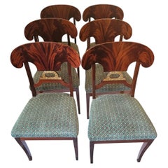 Elegant Set of 6 Biedermeier Style Flame Mahogany Dining Chairs