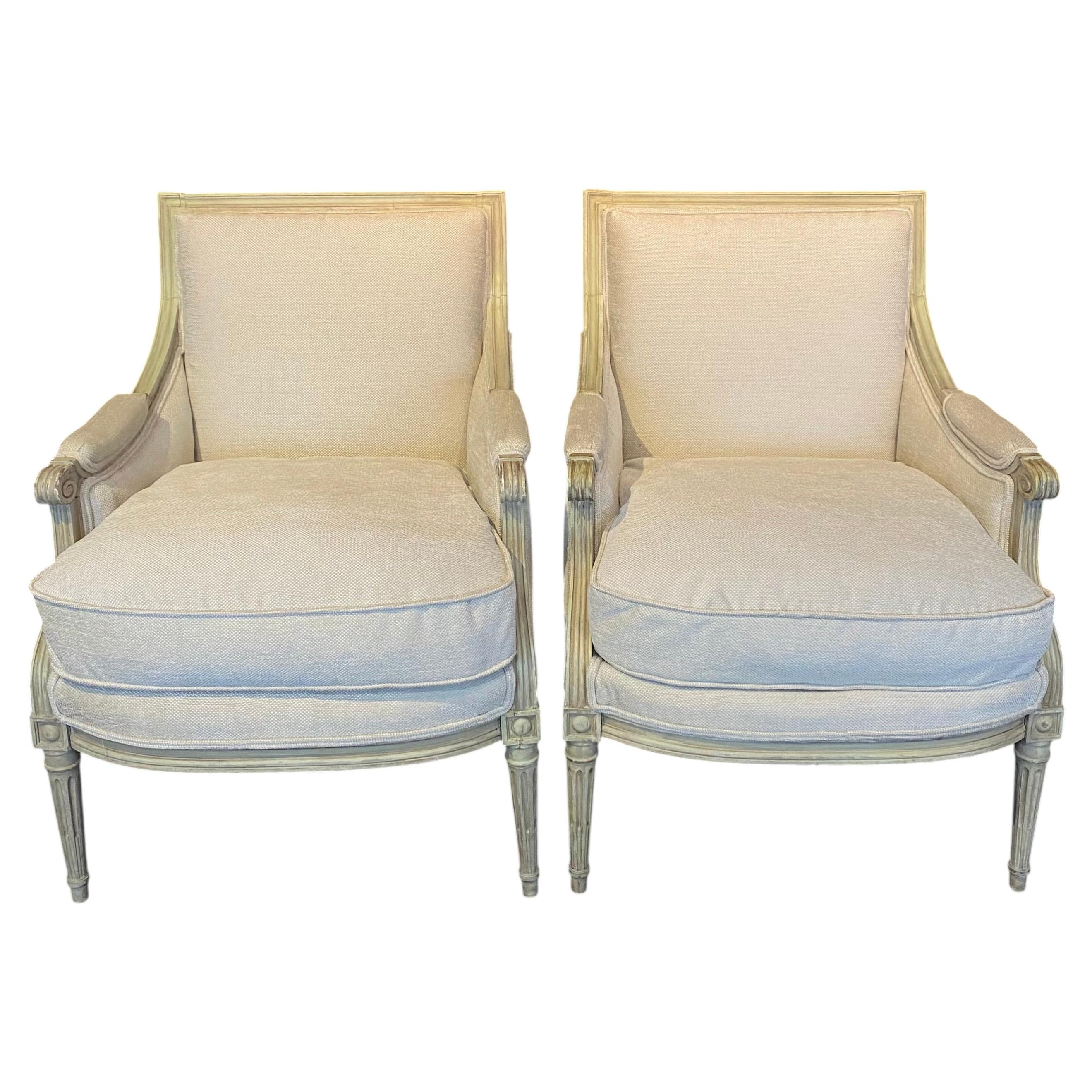Pair of 19th Century French Louis XVI Painted Bergère Chairs