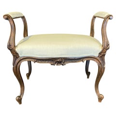 19th Century French Louis XV Carved Walnut Accent Bench, Vanity Seat or Ottoman