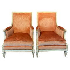 Pair of Antique French Louis XVI Painted Bergere Chairs or Armchairs