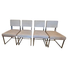 Set of 4 Luxurious Bernhardt Chrome & Upholstered Dining Chairs