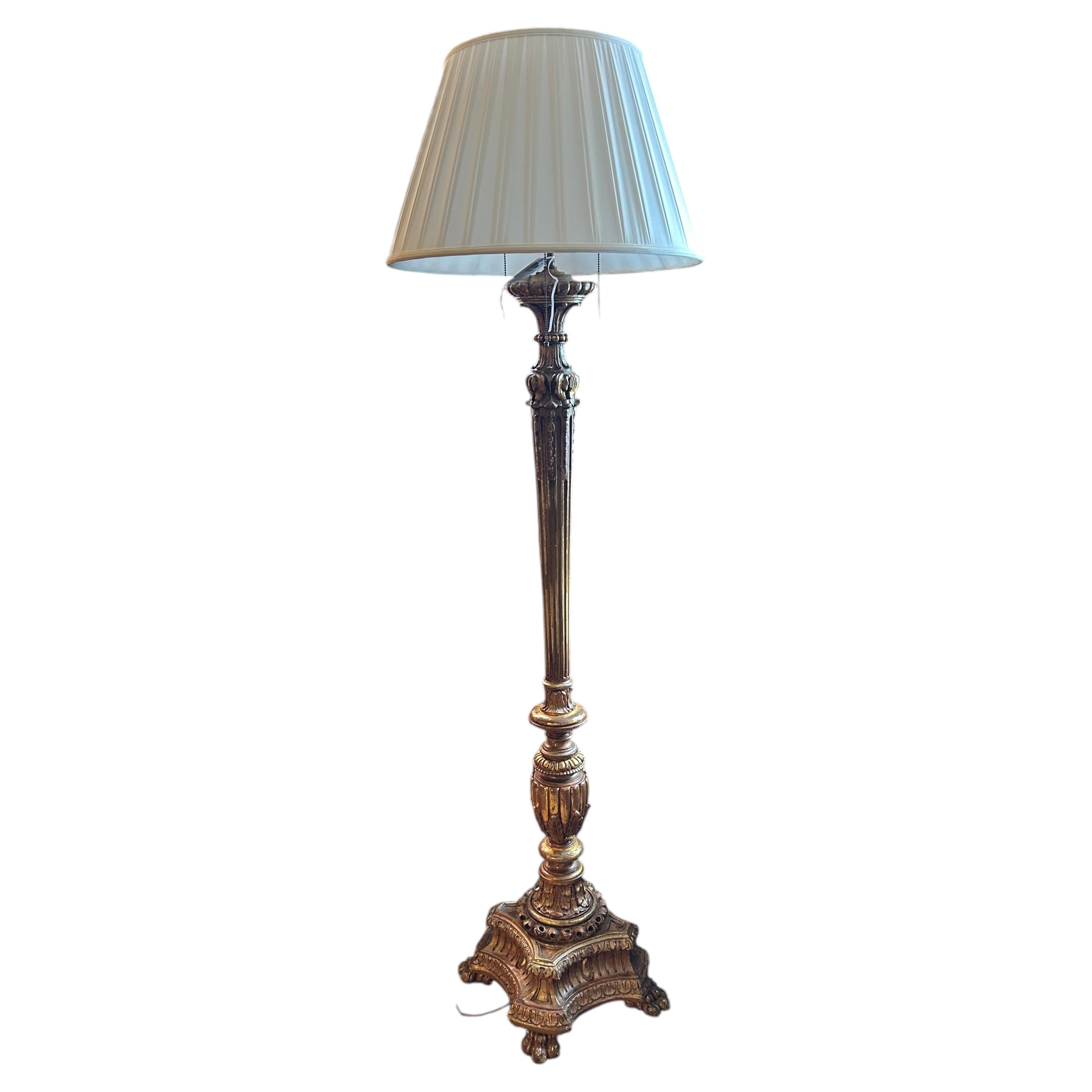 Monumental Vintage Carved Giltwood Ornate Floor Lamp