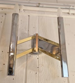 Pair of Art Deco Style Chrome & Brass Sciolari Italian Midcentury Modern Sconces
