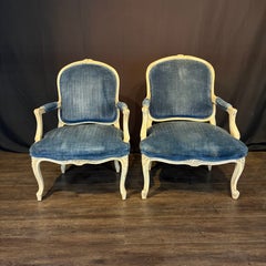 Pair of 19th Century French Louis XV King and Queen Armchairs or Fauteuils
