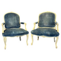 Pair of 19th Century French Louis XV King and Queen Armchairs or Fauteuils