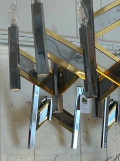 Grande lampadario Sciolari in ottone e cromo, in stile Mid-Century Modern, di un designer italiano