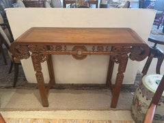 Beautiful Carved Oak Vintage Asian Style Console Table