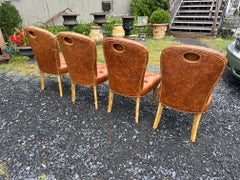 Luxurious Edward Ferrell Tufted Brown Leather Set of 4 Dining Chairs