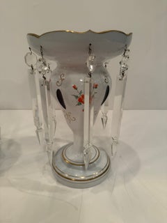 Lovely Pair of Czech Bohemian Glass Lustres with Floral Decoration