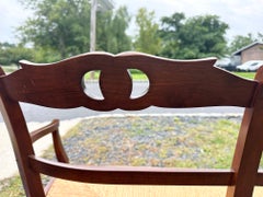 Classic Vintage Walnut & Rush Seat Loveseat Bench