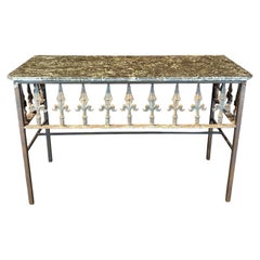 Antique French Wrought Iron Console Table with Marble Top