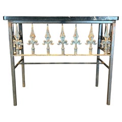 Antique French Wrought Iron Console Table with Marble Top  Balcony Railing