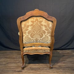 Pair of Louis XV Carved Armchairs with Cut Velvet Mohair Upholstery